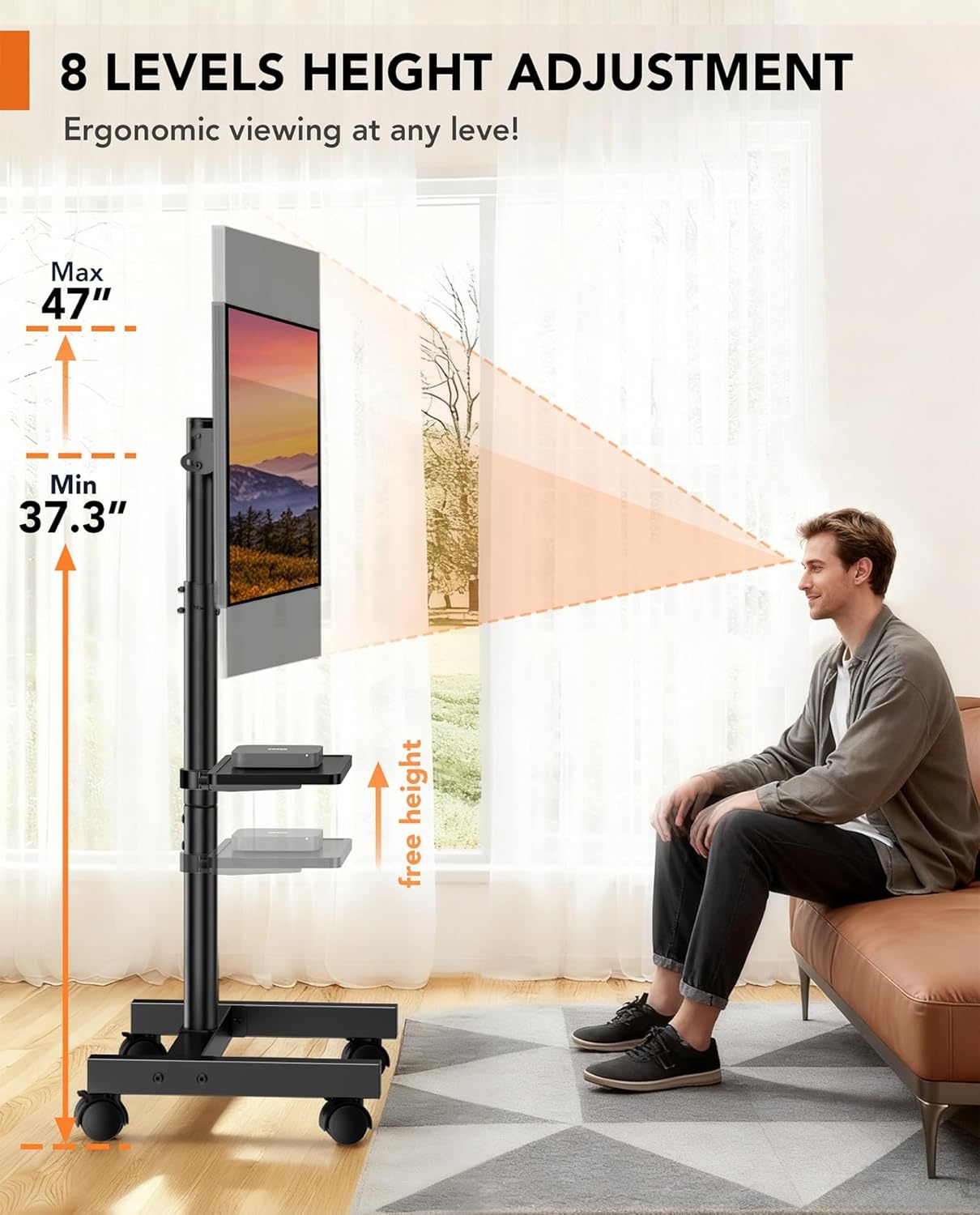 image:imageMobile TV Floor Stand for 1350 inch LCD LED FlatCurved Panel Screen TVs up to 44 lbs Height Adjustable TV Stand Mount with VESA 200x200 Portable TV Stand with Tilt Function HT1007BM1350 Swivel Floor Tv Stand With Shelf