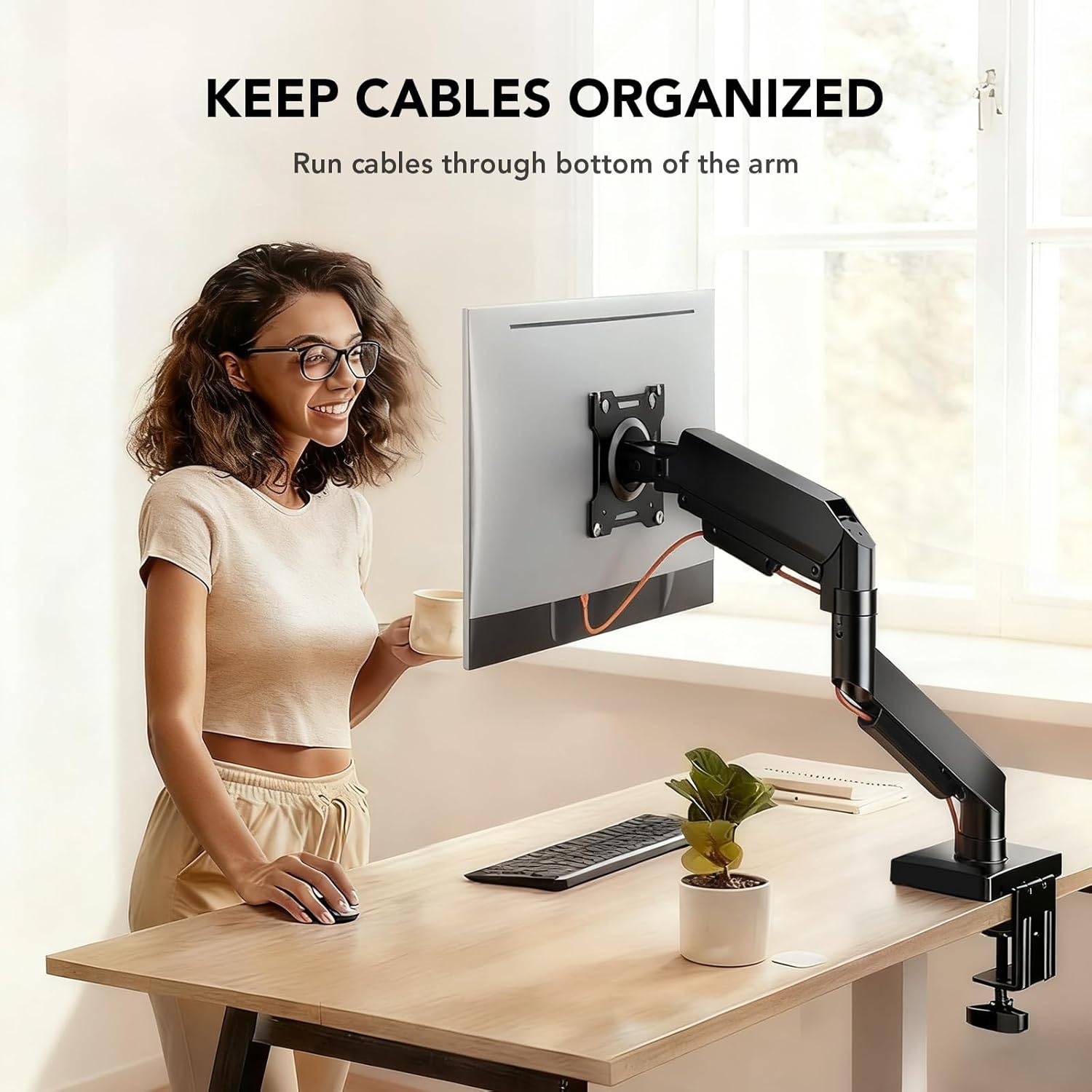 image:imageSingle Monitor Mount Gas Spring Arm for 1732 inch Screens Adjustable Monitor Stand Vesa Mount Stand with Clamp and Grommet Aluminum Base Fits 44 to 22lbs LCD Computer Monitors HD09B001Single monitor arm