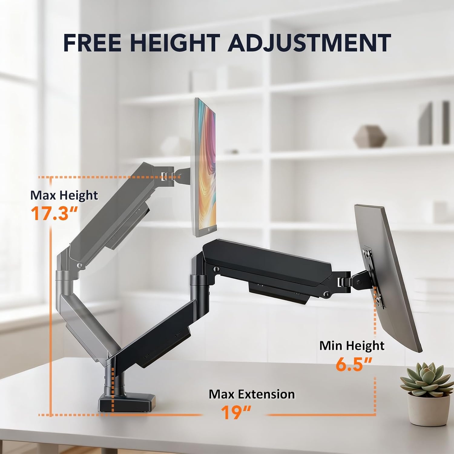 image:imageSingle Monitor Mount Gas Spring Arm for 1732 inch Screens Adjustable Monitor Stand Vesa Mount Stand with Clamp and Grommet Aluminum Base Fits 44 to 22lbs LCD Computer Monitors HD09B001Single monitor arm