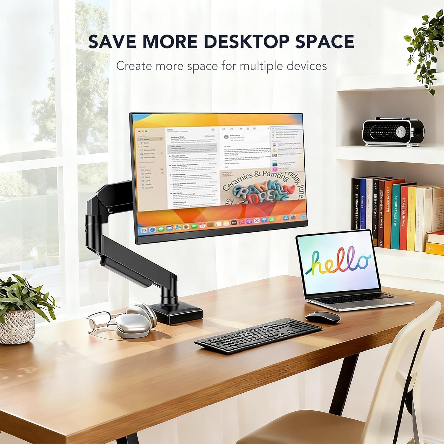 image:imageSingle Monitor Mount Gas Spring Arm for 1732 inch Screens Adjustable Monitor Stand Vesa Mount Stand with Clamp and Grommet Aluminum Base Fits 44 to 22lbs LCD Computer Monitors HD09B001Single monitor arm