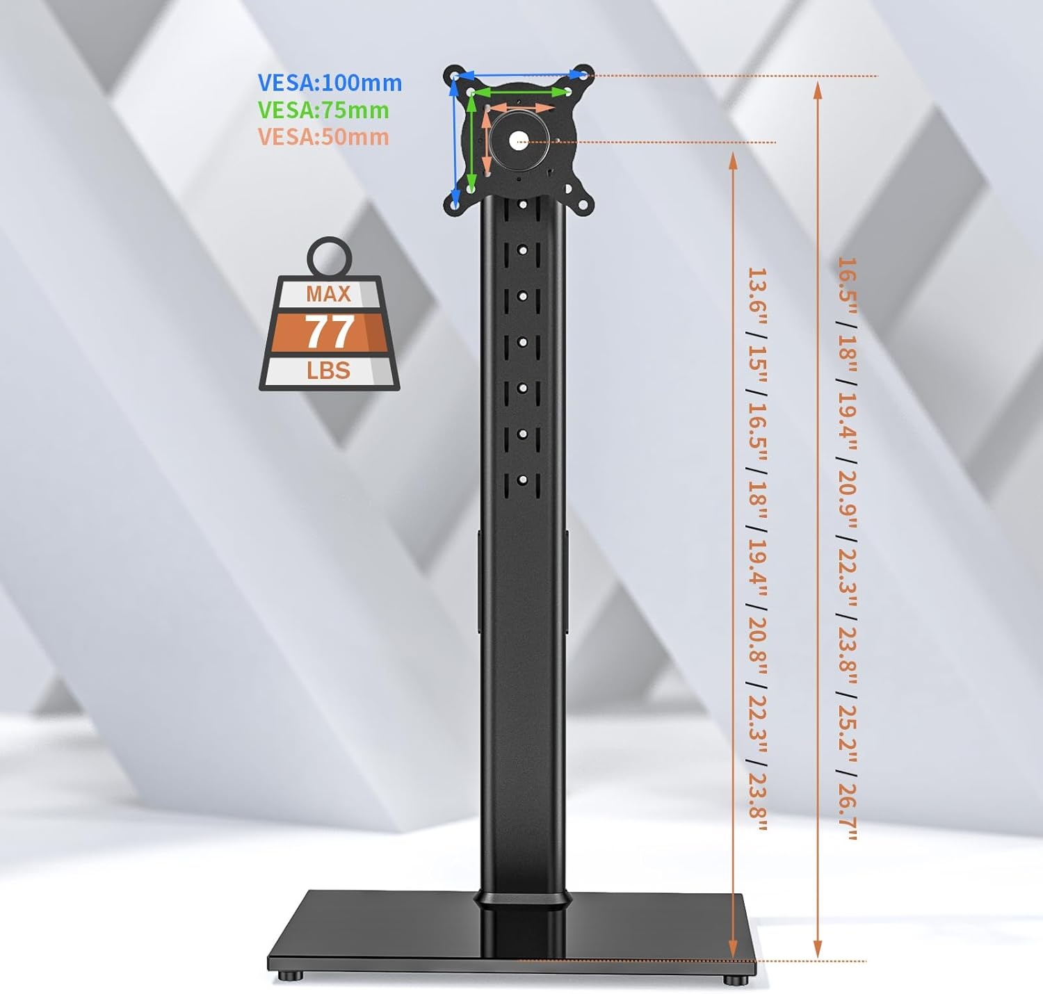image:imageSingle Monitor Stand Freestanding 2743 Inch Monitor Arm Curved Screen Monitor Mount Tempered Glass Base Adjustable Motion Tilt 15 to 10 Swivel 45 Rotation 360 Weight Capacity 77lbs HT05B003