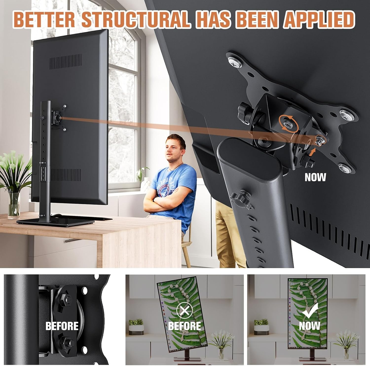 image:imageSingle Monitor Stand Freestanding 2743 Inch Monitor Arm Curved Screen Monitor Mount Tempered Glass Base Adjustable Motion Tilt 15 to 10 Swivel 45 Rotation 360 Weight Capacity 77lbs HT05B003